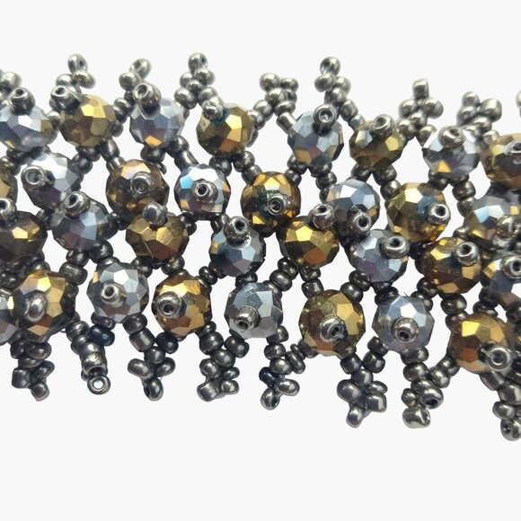 Handmade Beaded Bracelet Metallic Gold Silver Tone Beads - Picture 2 of 7